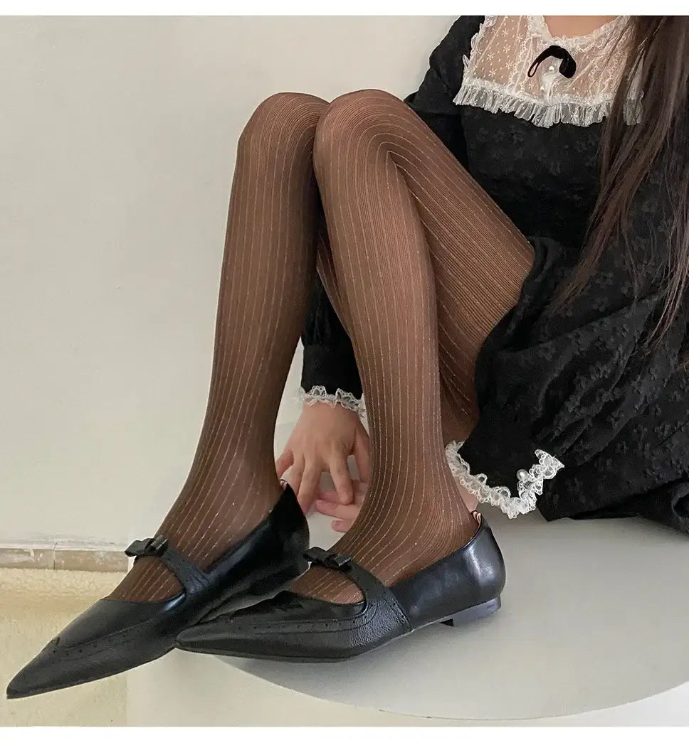 Black Tights Women Luxury Silver Silk Thigh