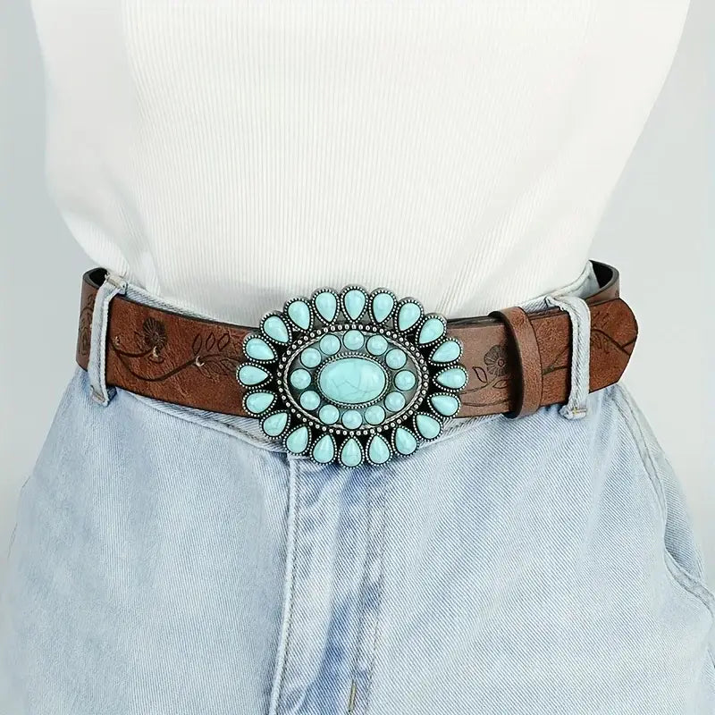 Western Belt Brown Embossed PU leather