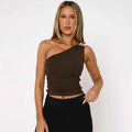 One-Shoulder Bead Link Ruched Tank Top