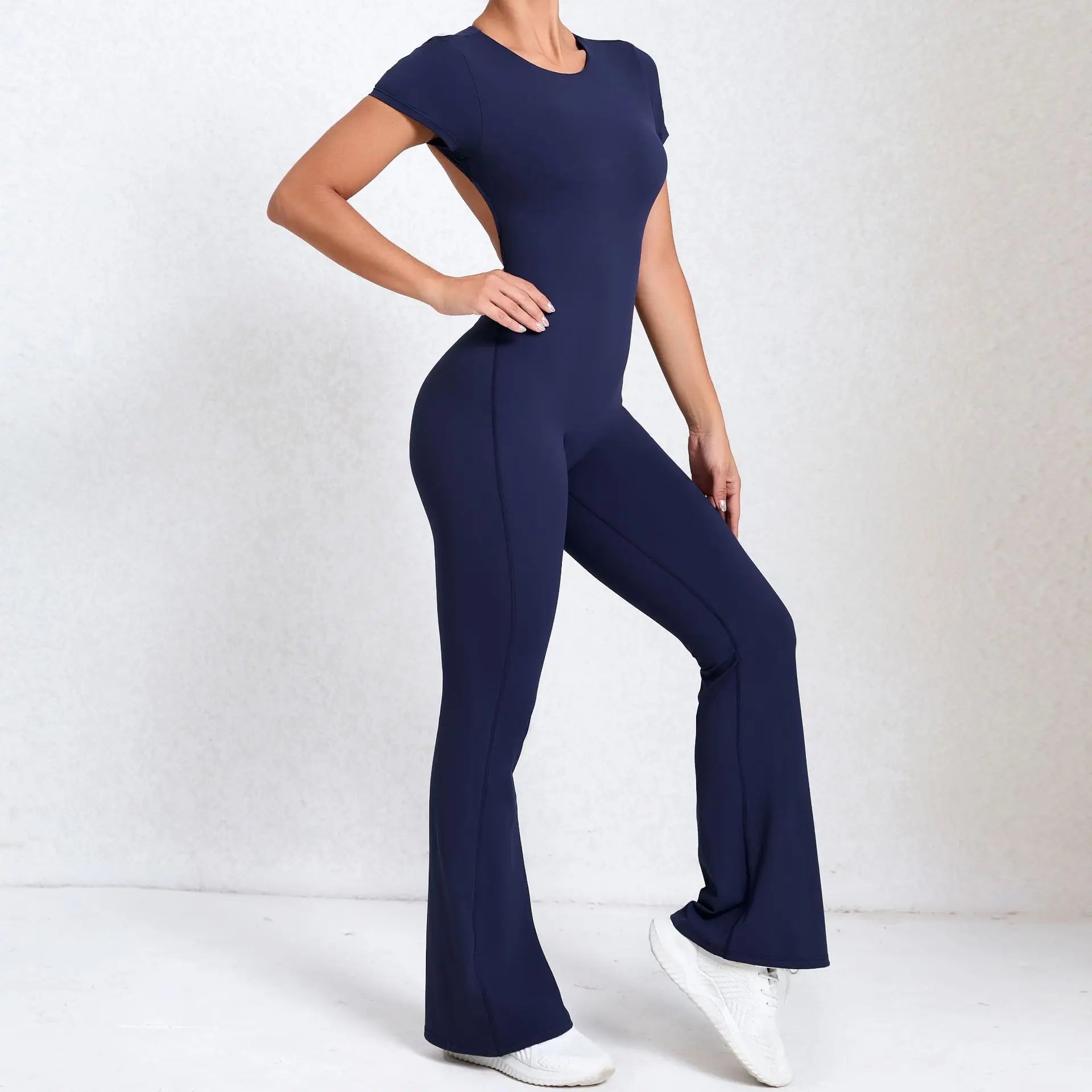 Women Sports Flared Pants Fitness Rompers Stretch Workout Bodysuits Jumpsuit