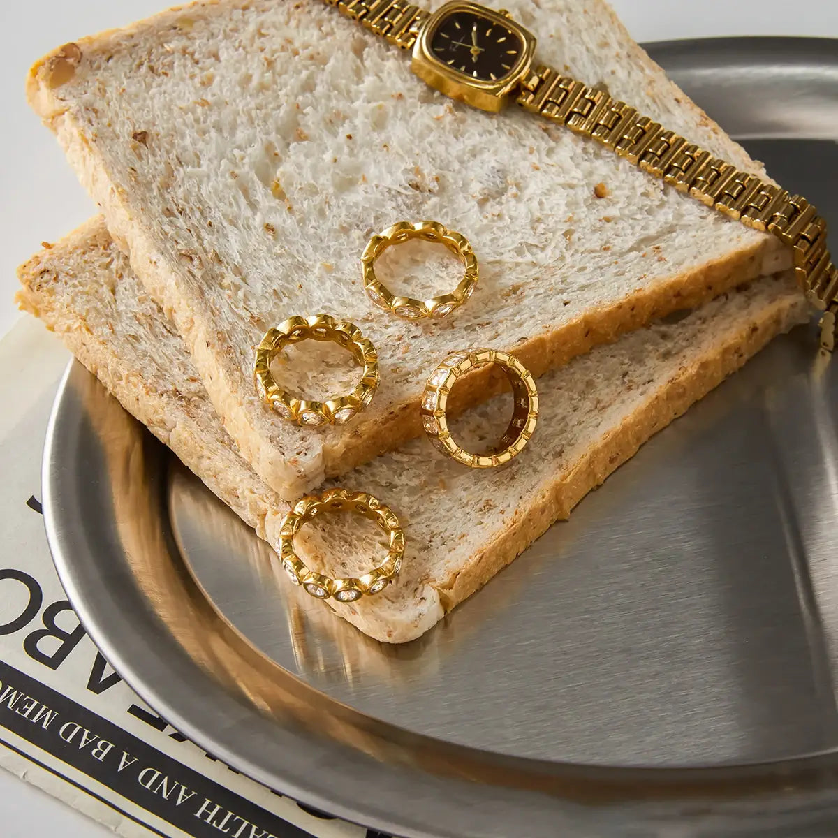 Stainless Steel Zircon Water Drop shaped Sparkling Ring