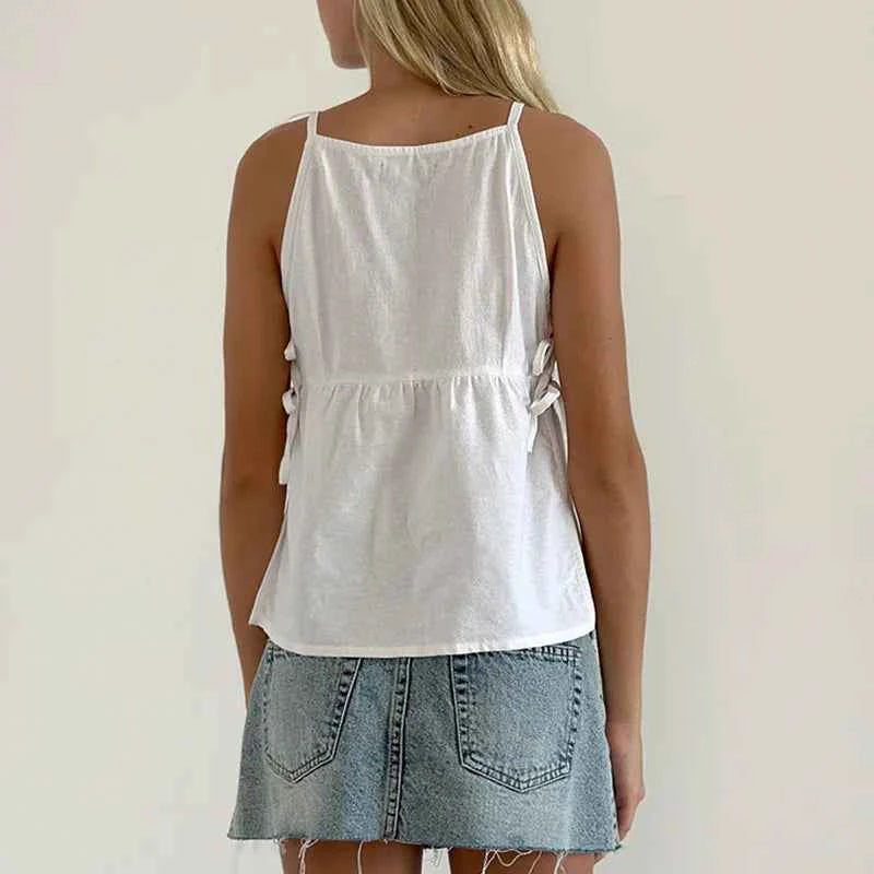 Tank Tops Clothes Women Round Neck Sleeveless Backless T Shirts