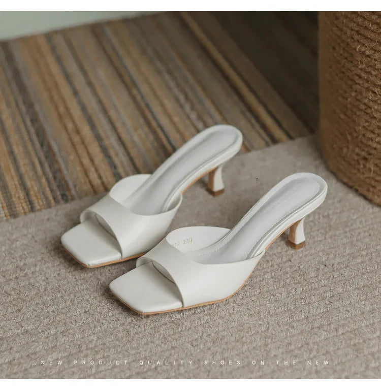 Genuine Leather French Slim Heel Slippers for Women’s