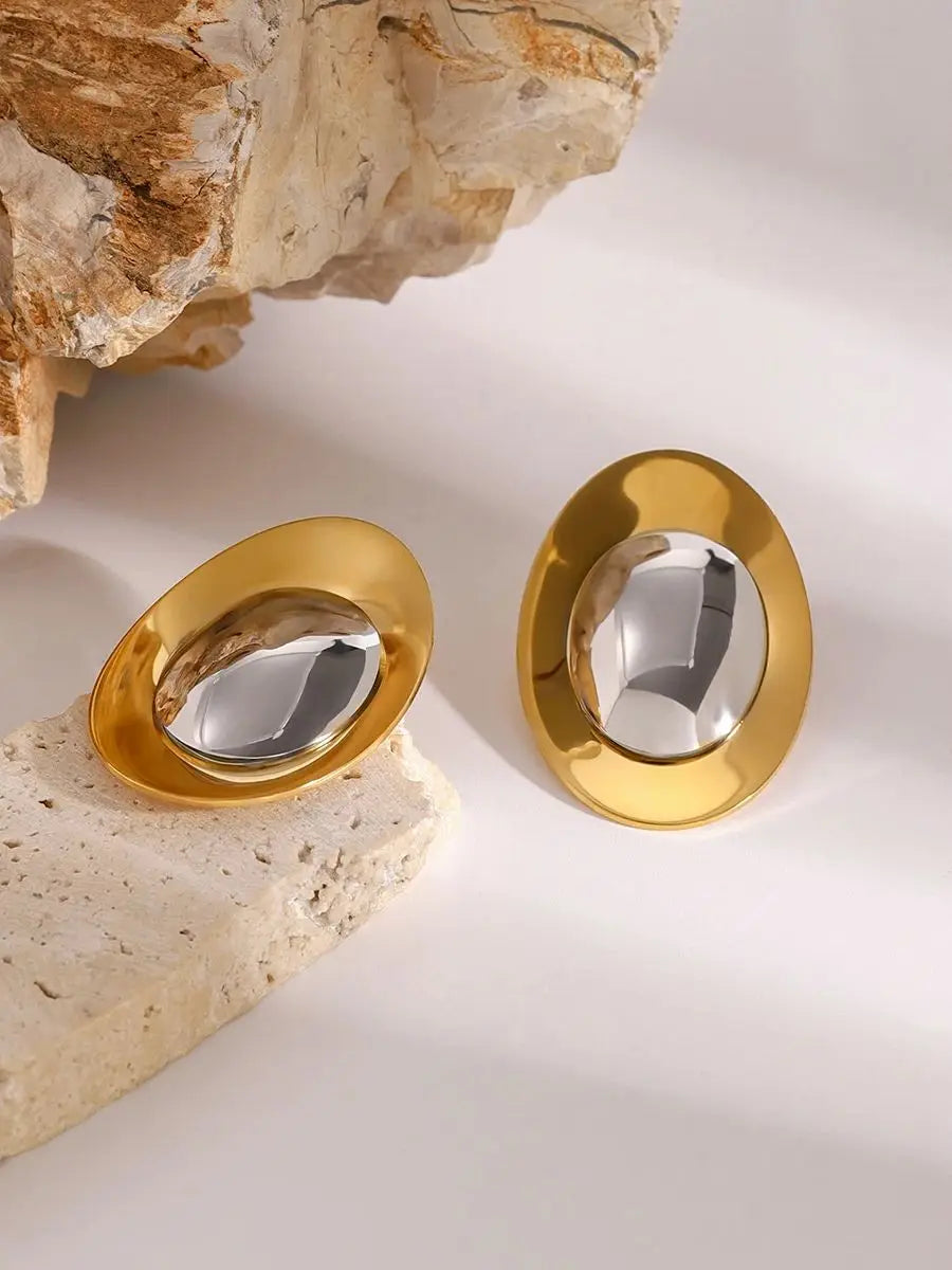 Stainless Steel Statement Silver Color Gold Stud Earrings