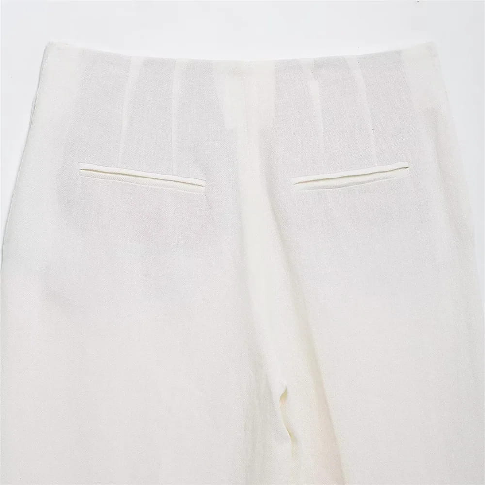 Women’s Casual Retro Linen Blend Suit Jacket&Pants Set