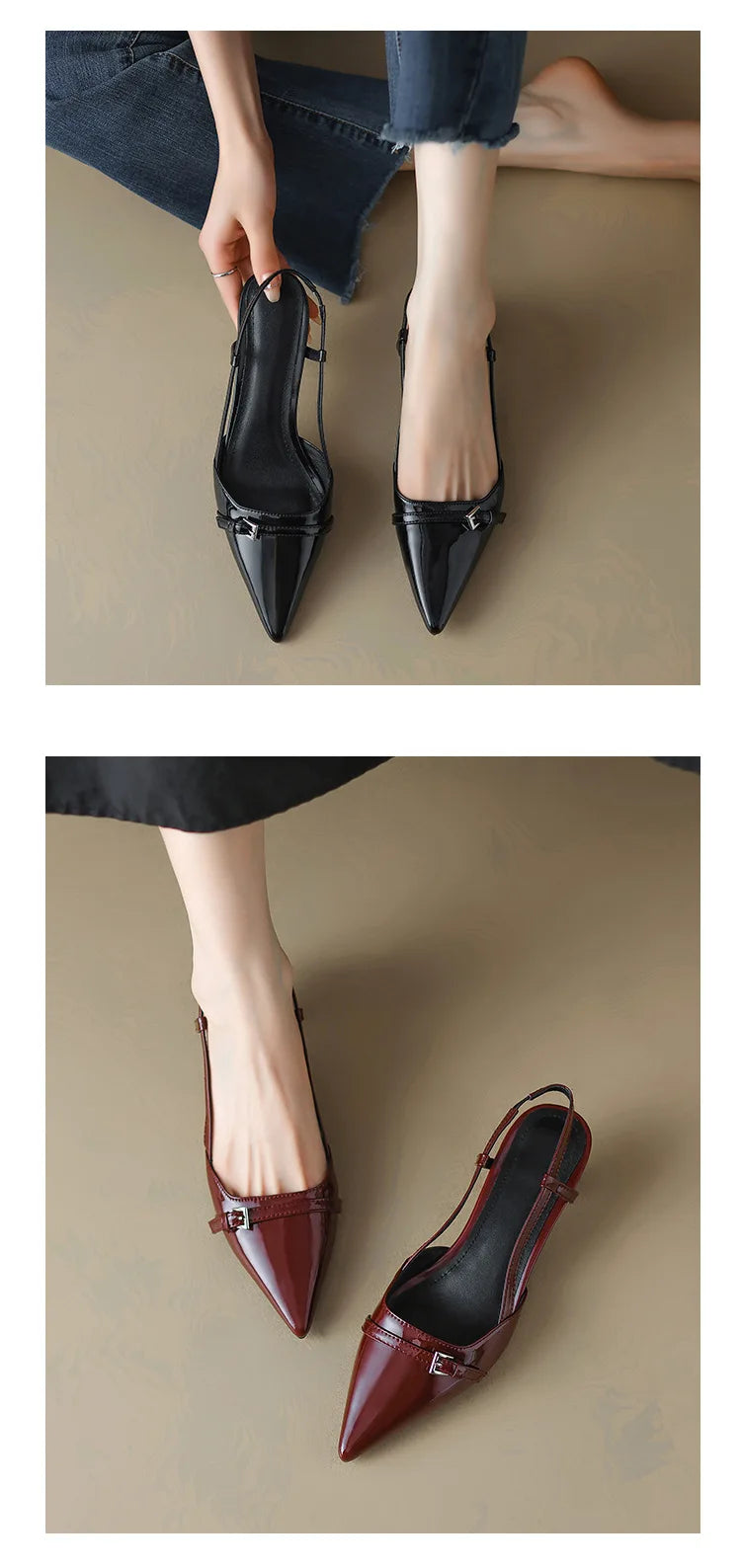 Women’s Patent Leather Slip on Pointed Toe Sandals