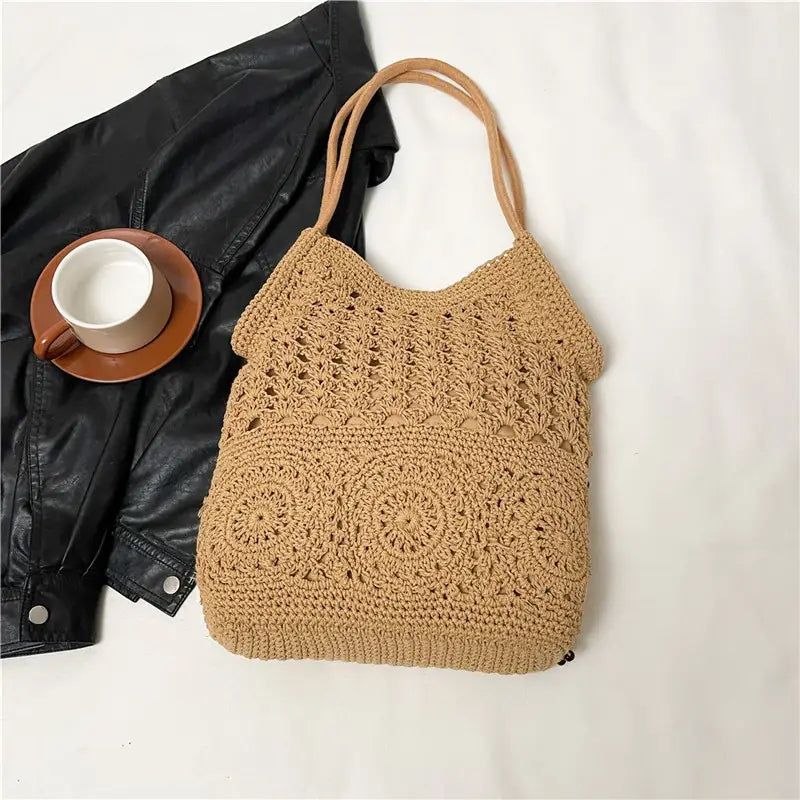 Weave Handbag Large Capacity Shoulder Bag Hollow out Tote