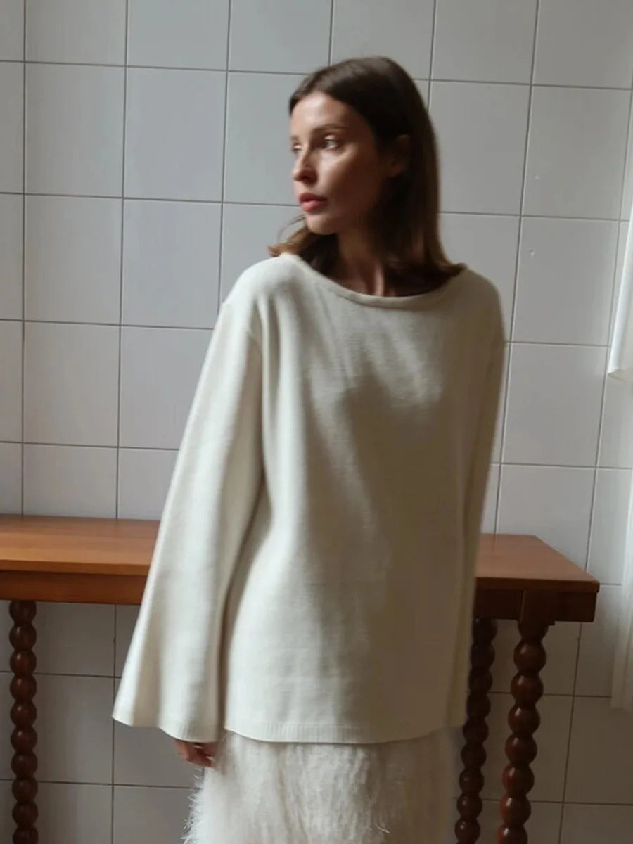 Backless O-neck Cotton Knit Sweater