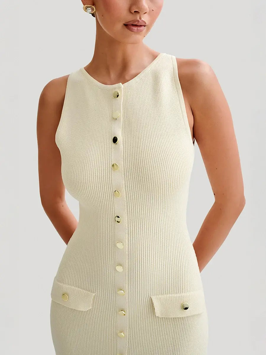 Elegant Single Breasted Dress Women’s Ribbed Knit Tank