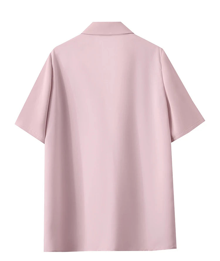 Lapel Contrast Material Patchwork One Button Short Sleeve Blazer