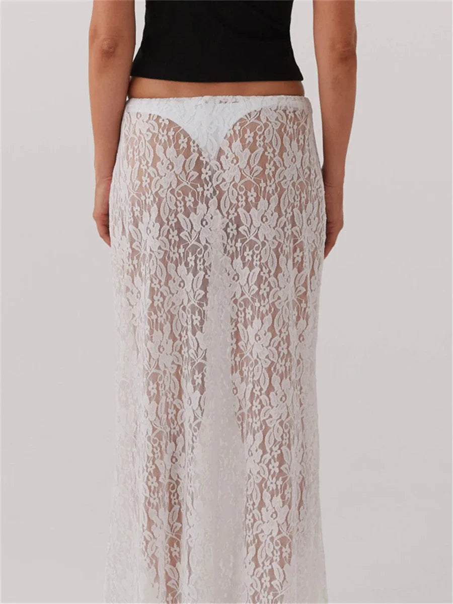 Women Lace Long Skirt Low Rise A-line Midi Skirt - Norellé