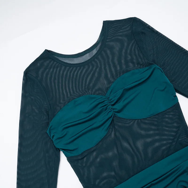 Mesh Patchwork Ruched Mini Dress Women