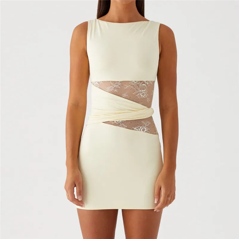Women Lace Patchwork Mini Dress