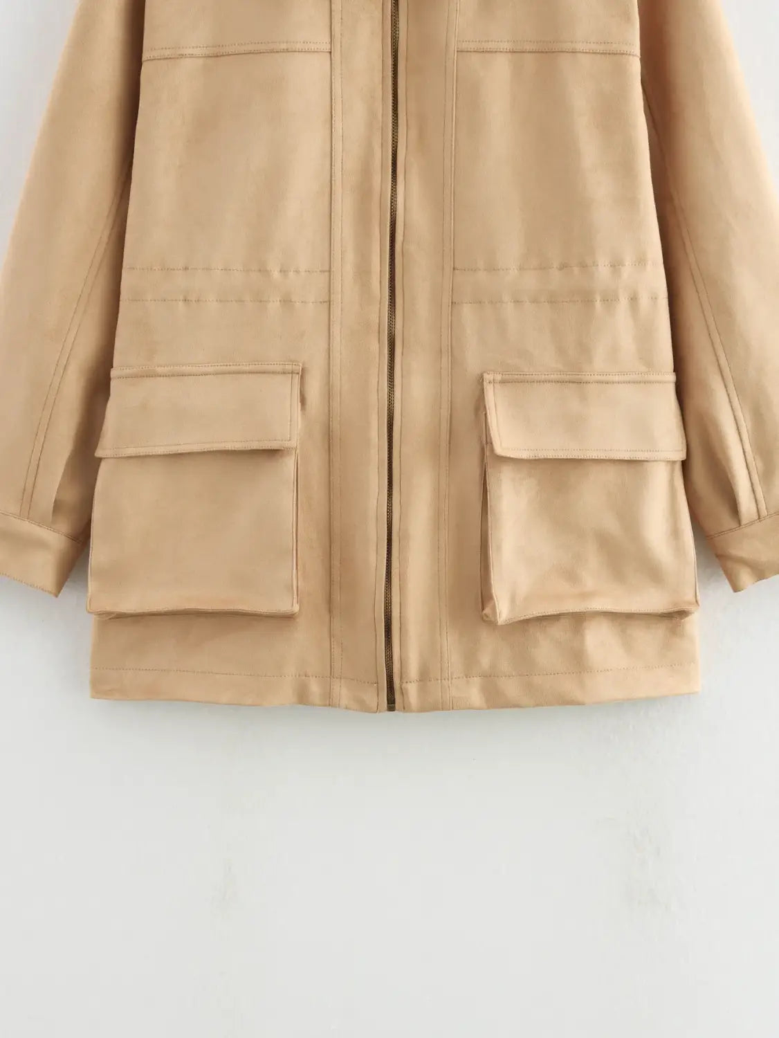 Lapel Contrast Color Large Pocket Mid-length Jacket