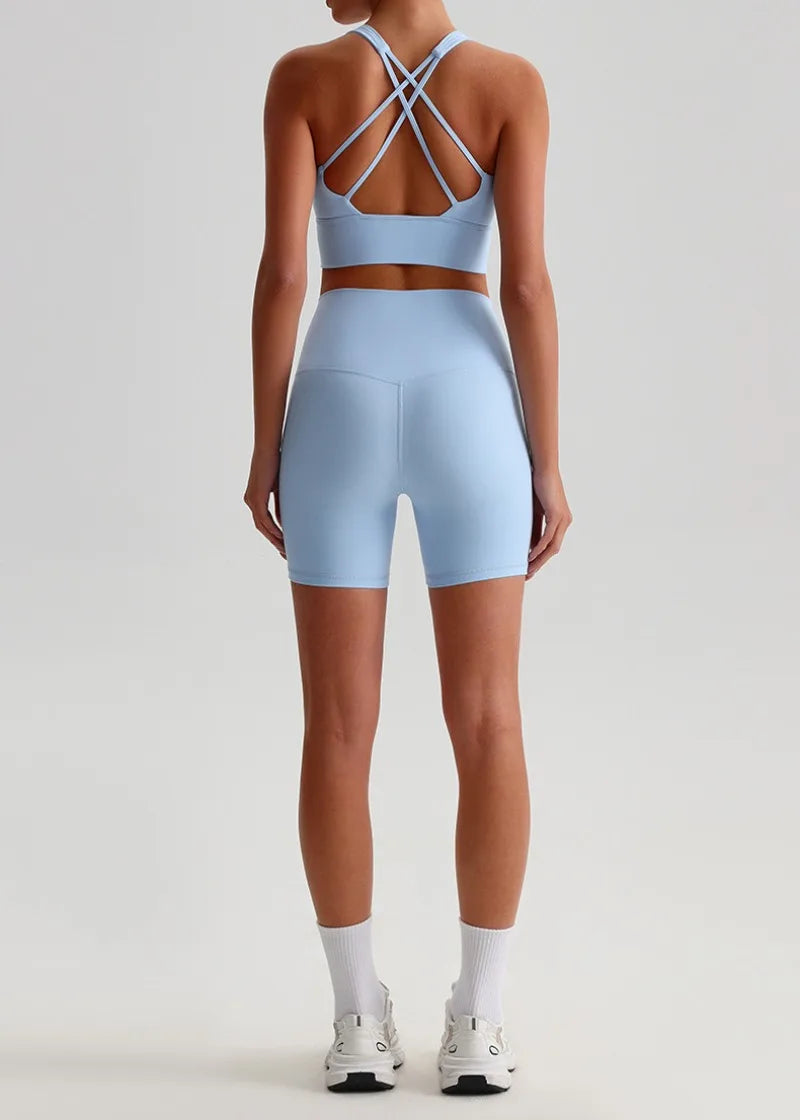 Women’s Seamless Yoga Set - Quick-Dry Naked Feel Backless Bra Booty-Lifting Shorts