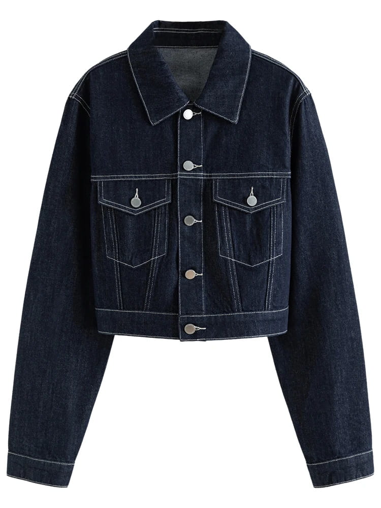 Retro Casual Denim Short Coat Skirt Suit for Women