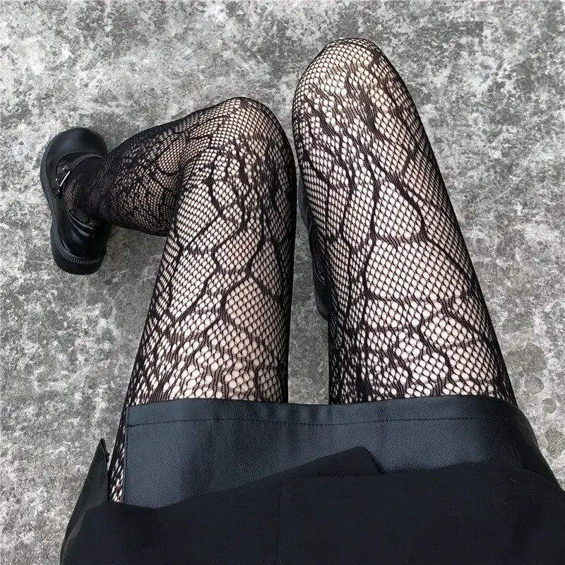Thin Pantyhose Dark Hollowed Out Fishnet Stockings Women