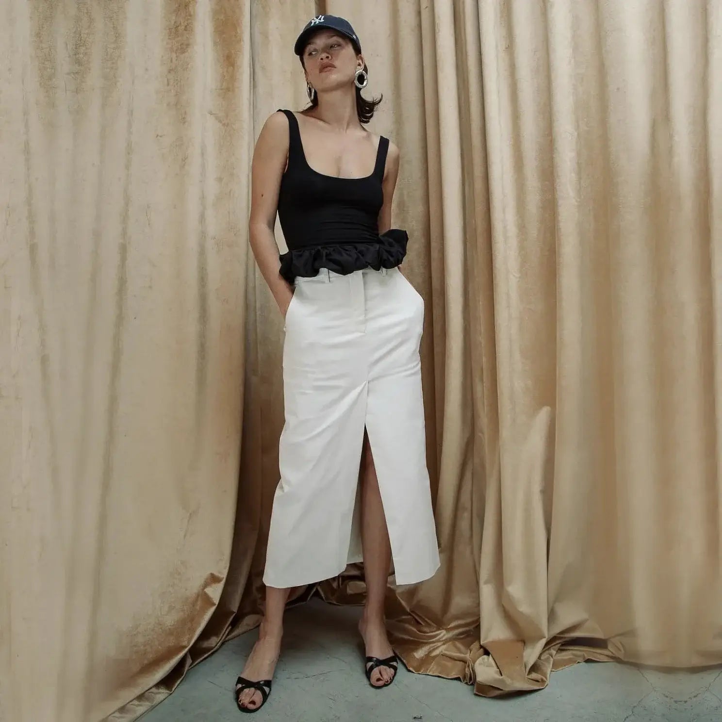 Black Ruffled Patchwork Tank Top