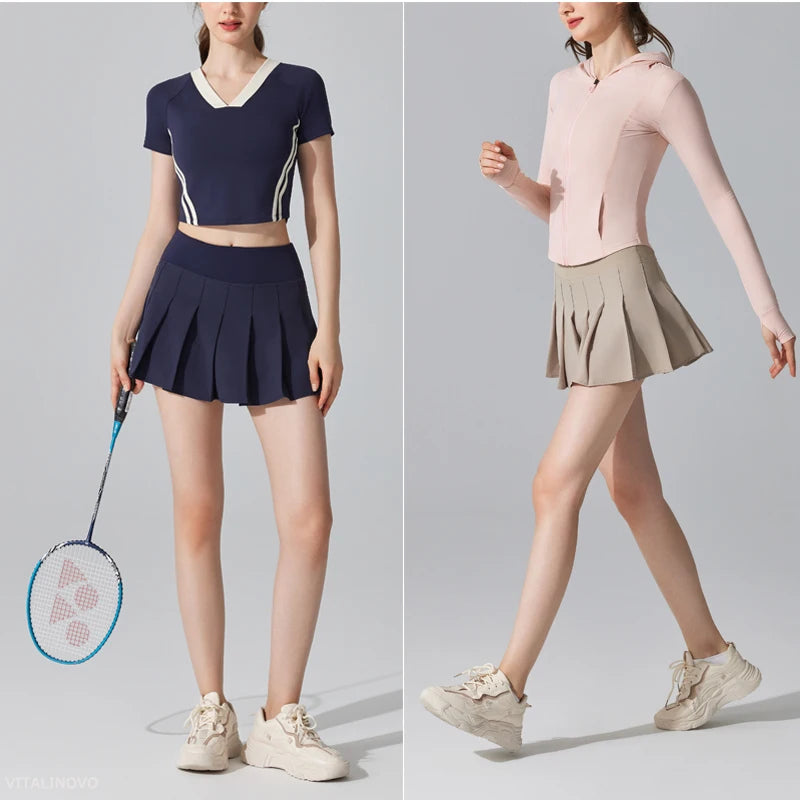 Womens Girl High Waisted Pleated Tennis Skirt