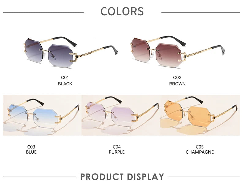 2pcs Women Rimless Polygon Sunglasses