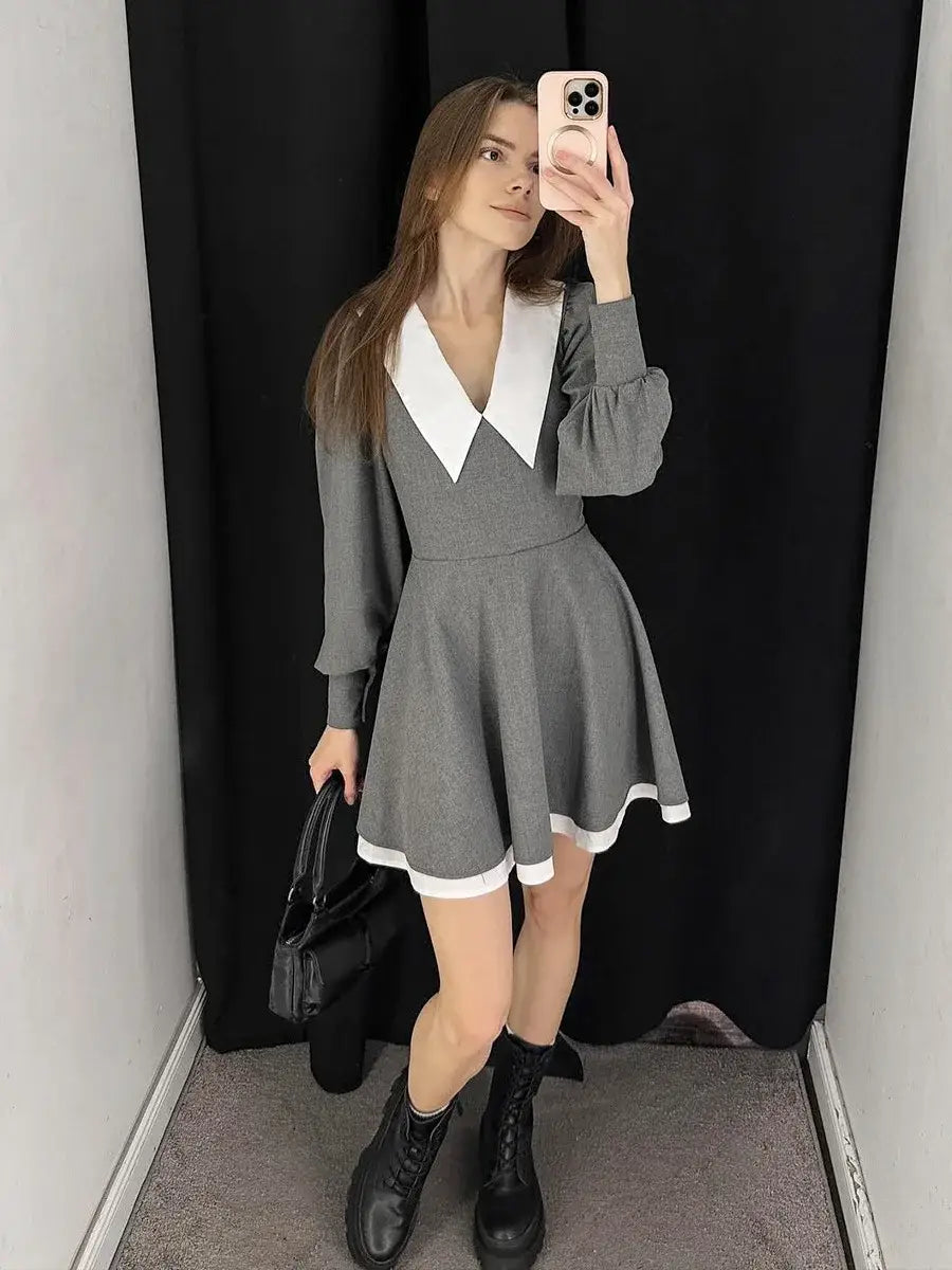 French Doll Collar Splice Mini Dress Women’s