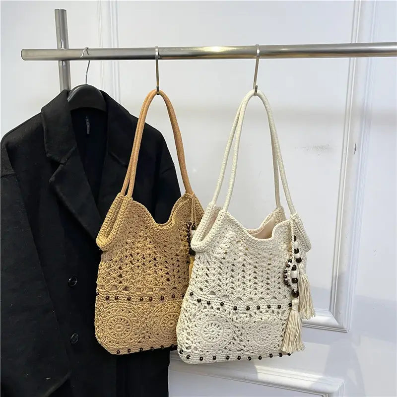 Weave Handbag Large Capacity Shoulder Bag Hollow out Tote