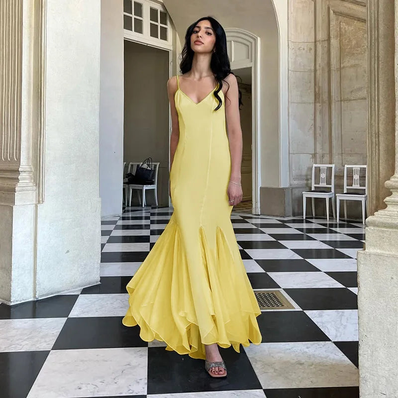 Backless Long Suspender Dress Woman