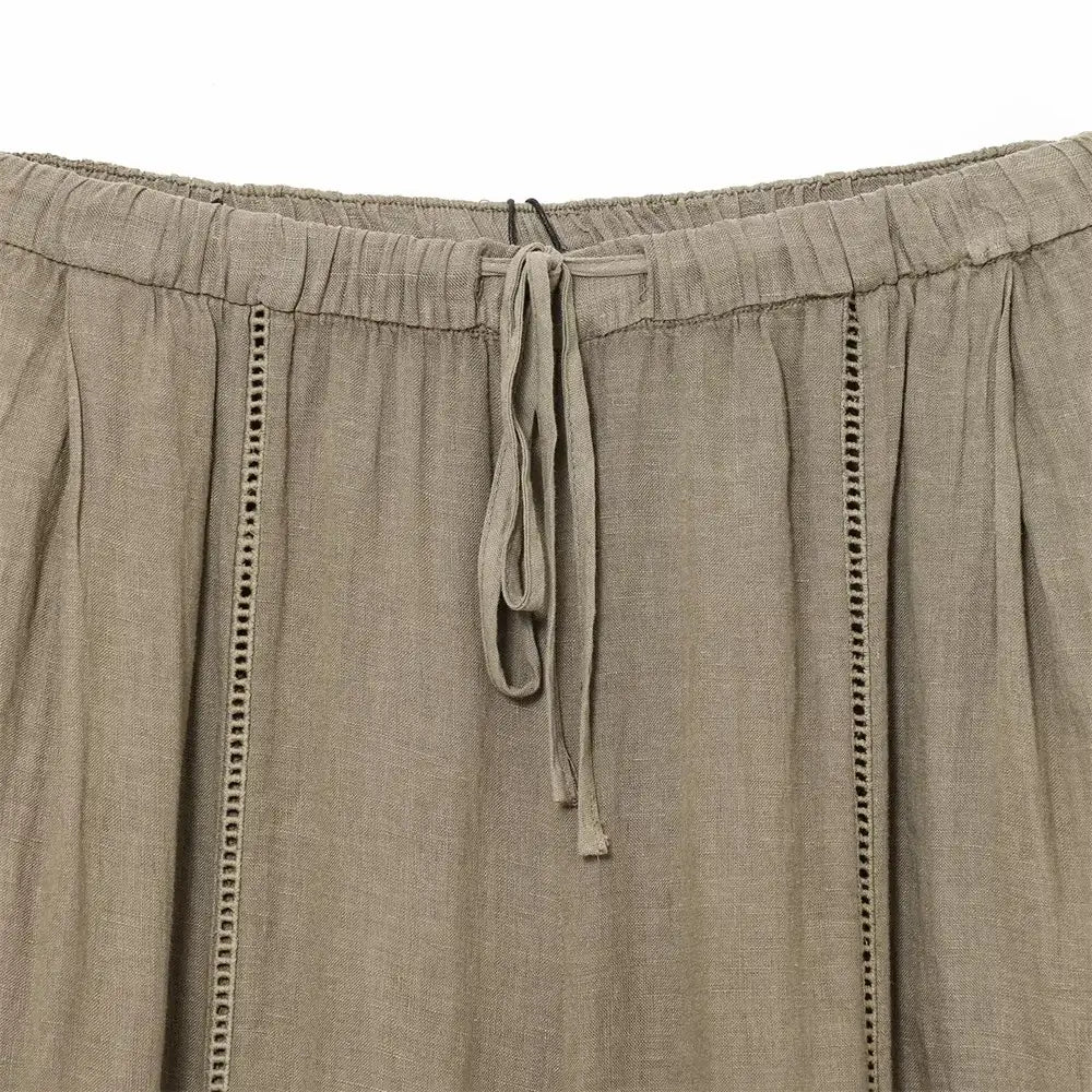 Women’s Long Sleeved V-neck Shirt Mid Waist Wide Leg Pants