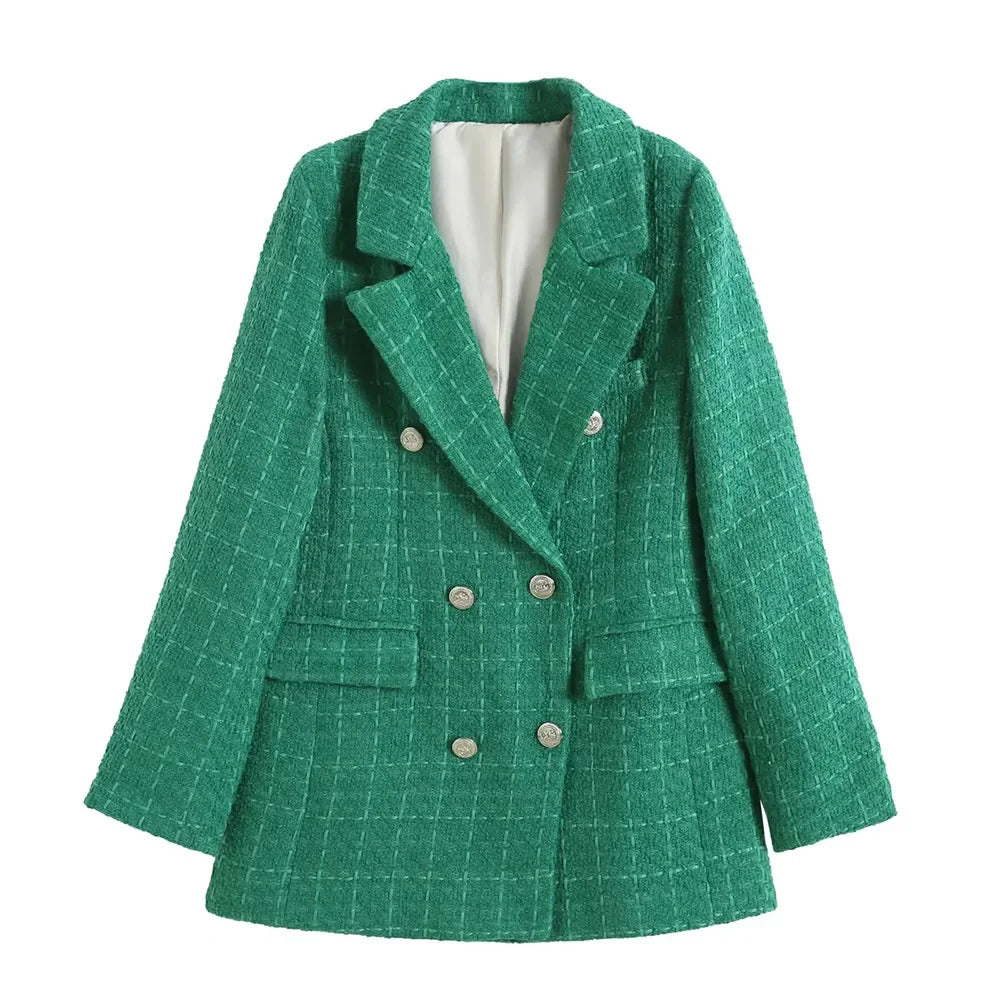 Women's Clothing Style Fashionable Versatile Texture Double breasted Mid length Suit Coat - Norellé