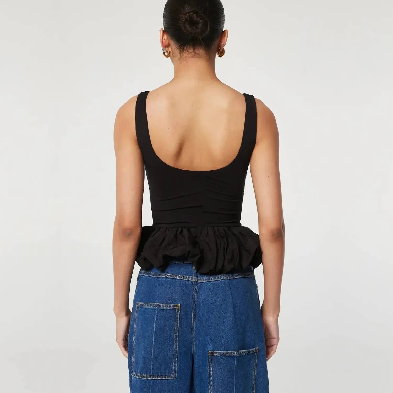 Black Ruffled Patchwork Tank Top