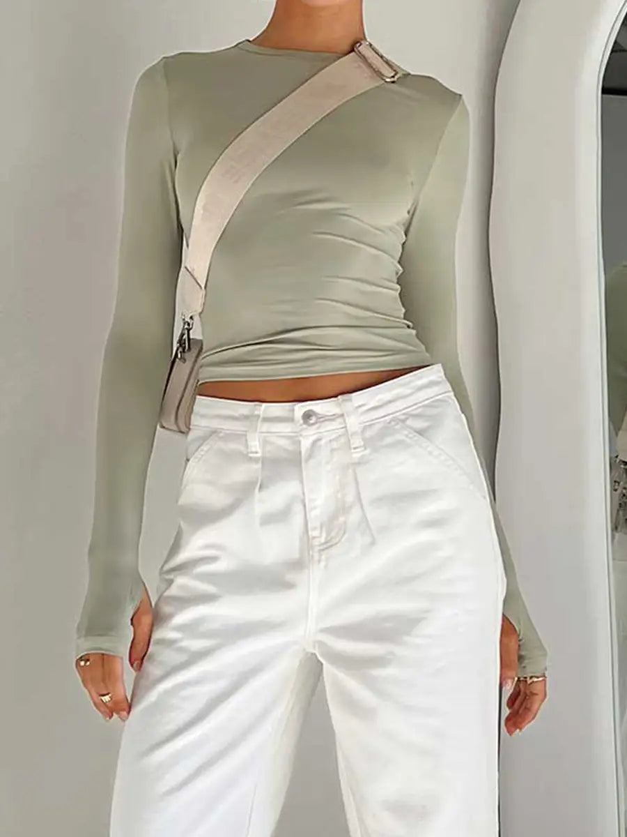 Women T-shirt Long Sleeve Crew Neck Top