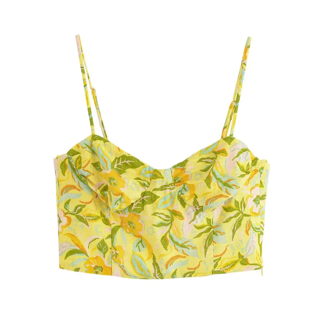 Women’s Strap Fashion Printed Short Top High Waist Long Half Skirt Set