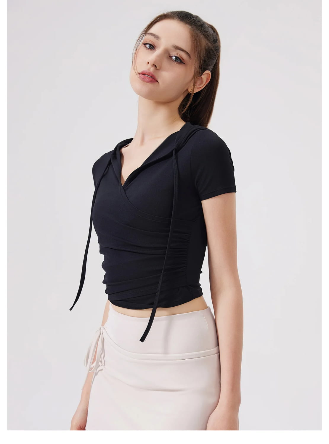 Women Yoga Half Sleeve Cool Feeling Solid Color Hoodie T-shirt