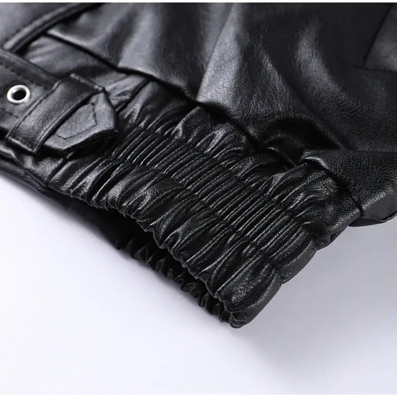 Retro PU Leather Stand Collar Jacket Women