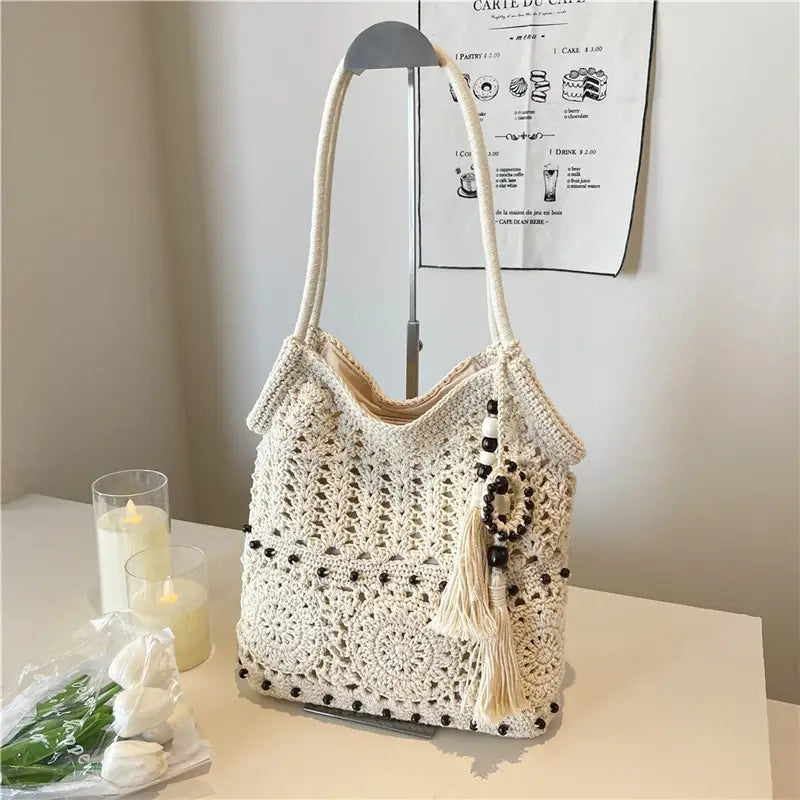 Weave Handbag Large Capacity Shoulder Bag Hollow out Tote