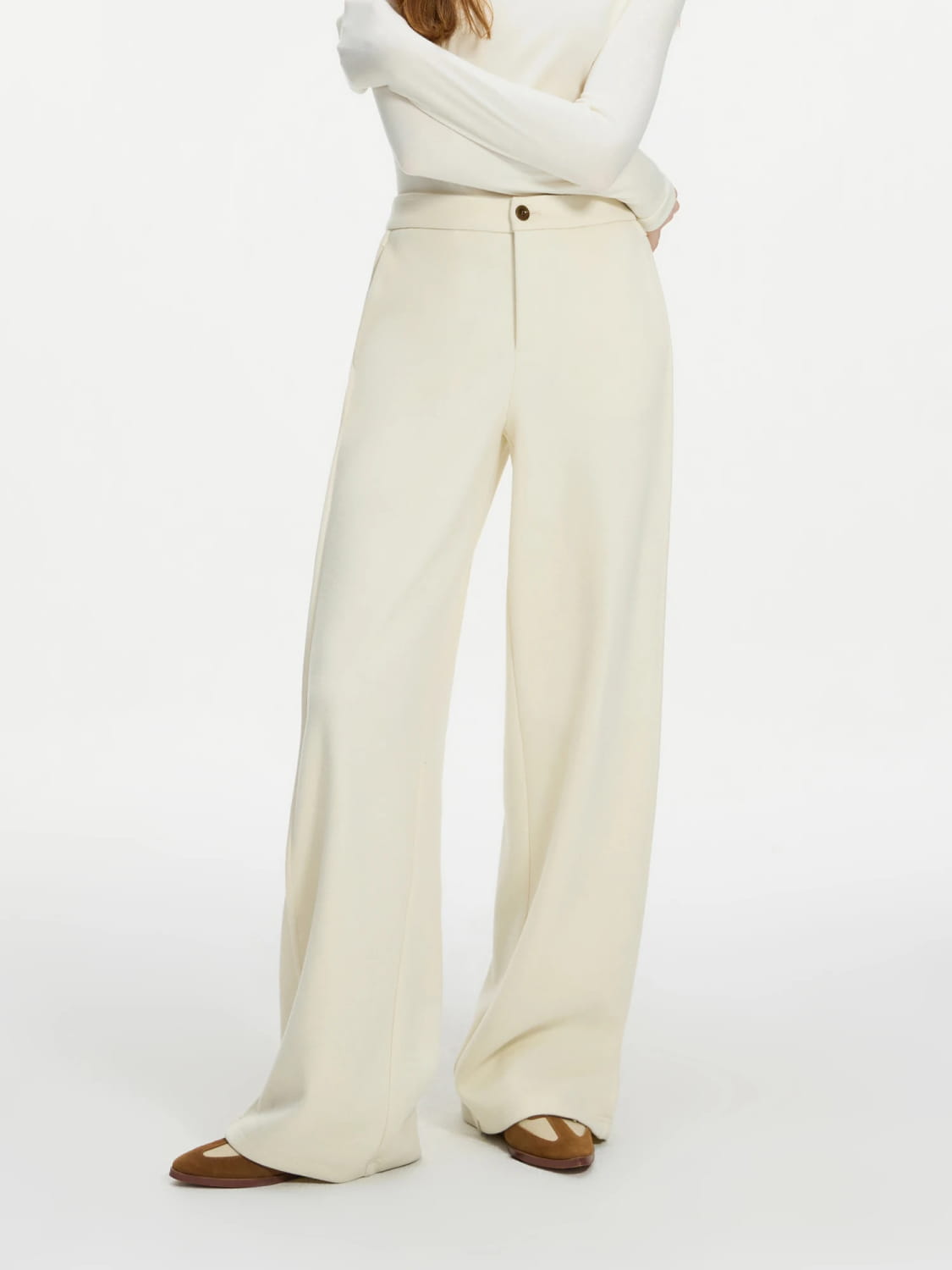 Women Winter Long Trouser Thick Straight Commuter Beige All-Match Pants