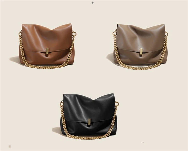 Retro Genuine Leather Large Chain Shoulder Bags For Women
