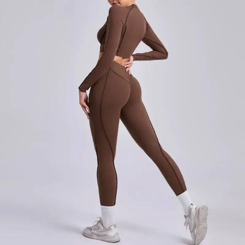 Seamless Sets Sports Fitness Hip-lifting High Waist Pleated Pants Long-sleeved Suits Workout