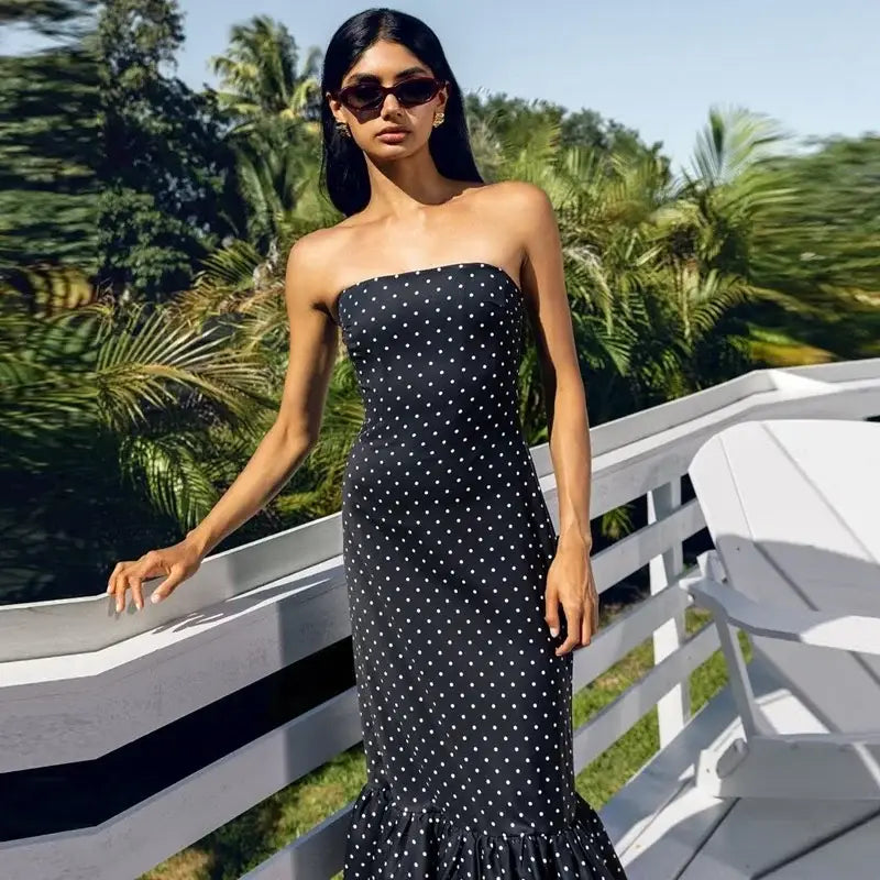 Polka Dot Off-shoulder Maxi Dress Women