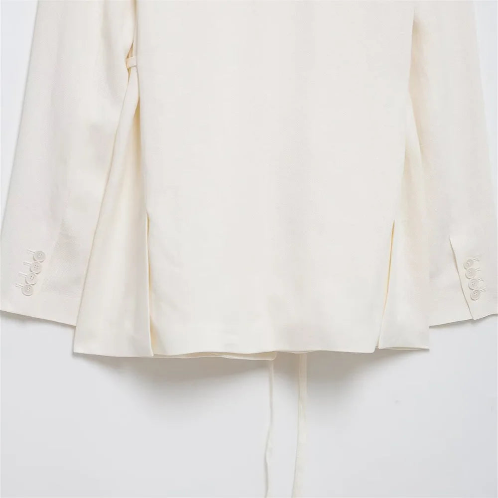 Women’s Casual Retro Linen Blend Suit Jacket&Pants Set