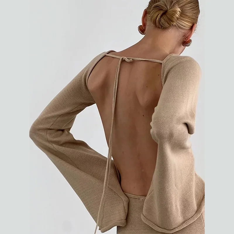 Backless Knitwear Lace-Up Mini Dress