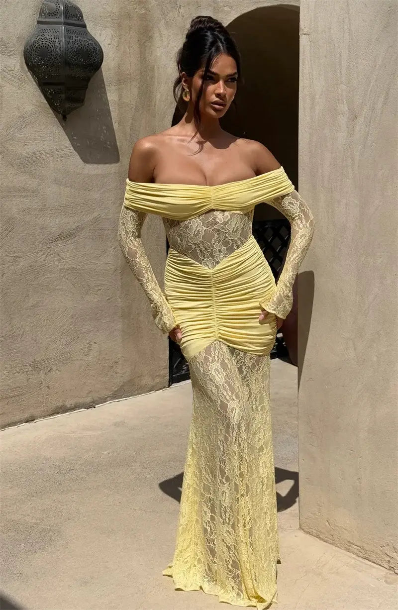 Off-shoulder Long Sleeve Maxi Dress Women