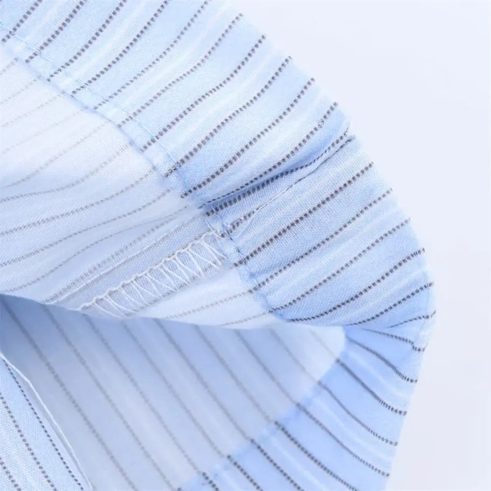 Women’s Lace Detail Striped Short Shirt Fluffy Mid Waist Skirt Pants Set