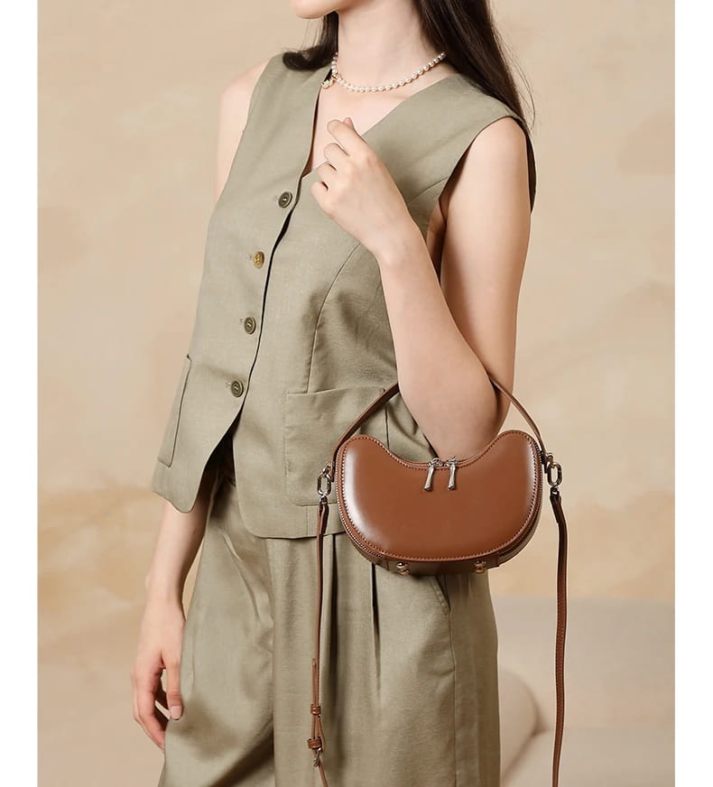 Vintage Genuine Leather Crescent Small Shoulder Crossbody Bags For Women