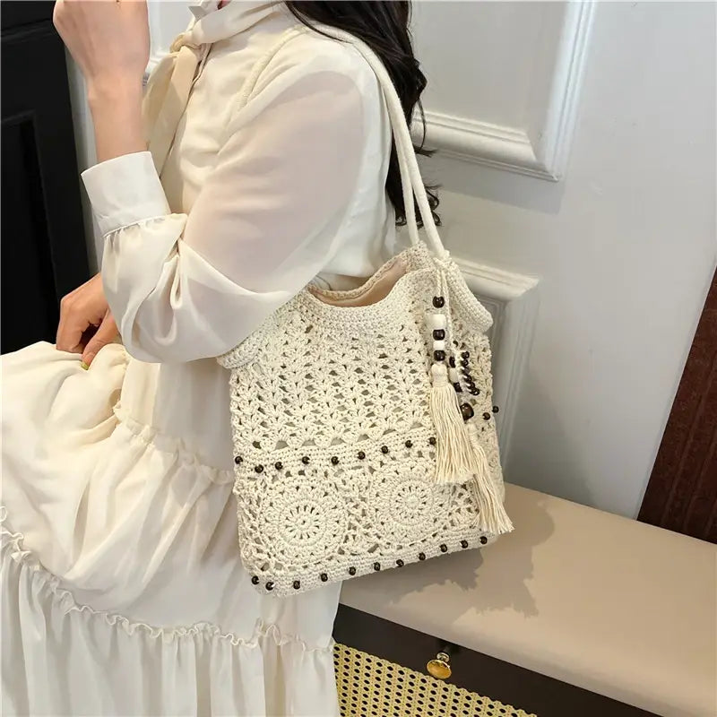 Weave Handbag Large Capacity Shoulder Bag Hollow out Tote