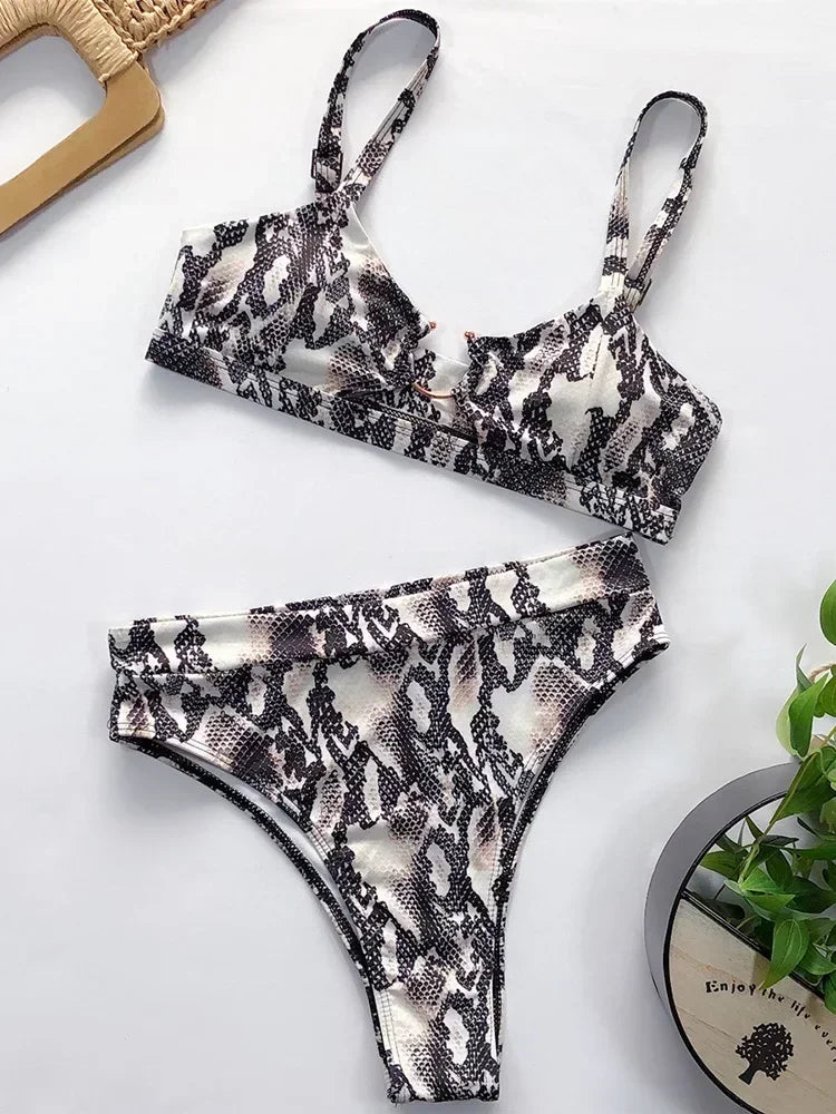 Snake Printed Female Swimsuit High Waist Bikini Women Swimwear - Norellé