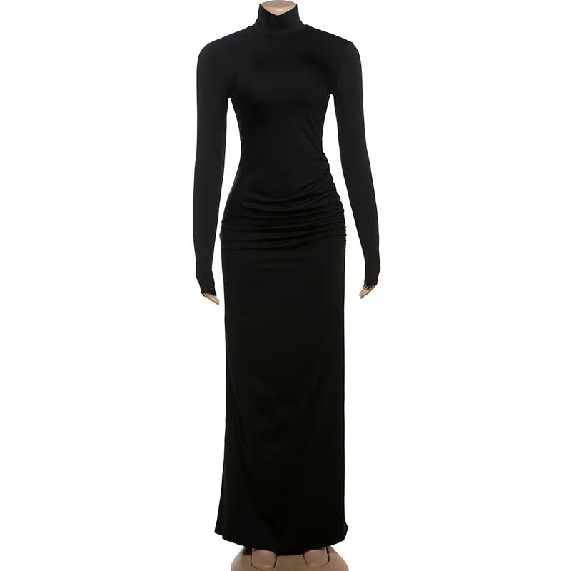 Turtleneck High Slit Maxi Dress For Women