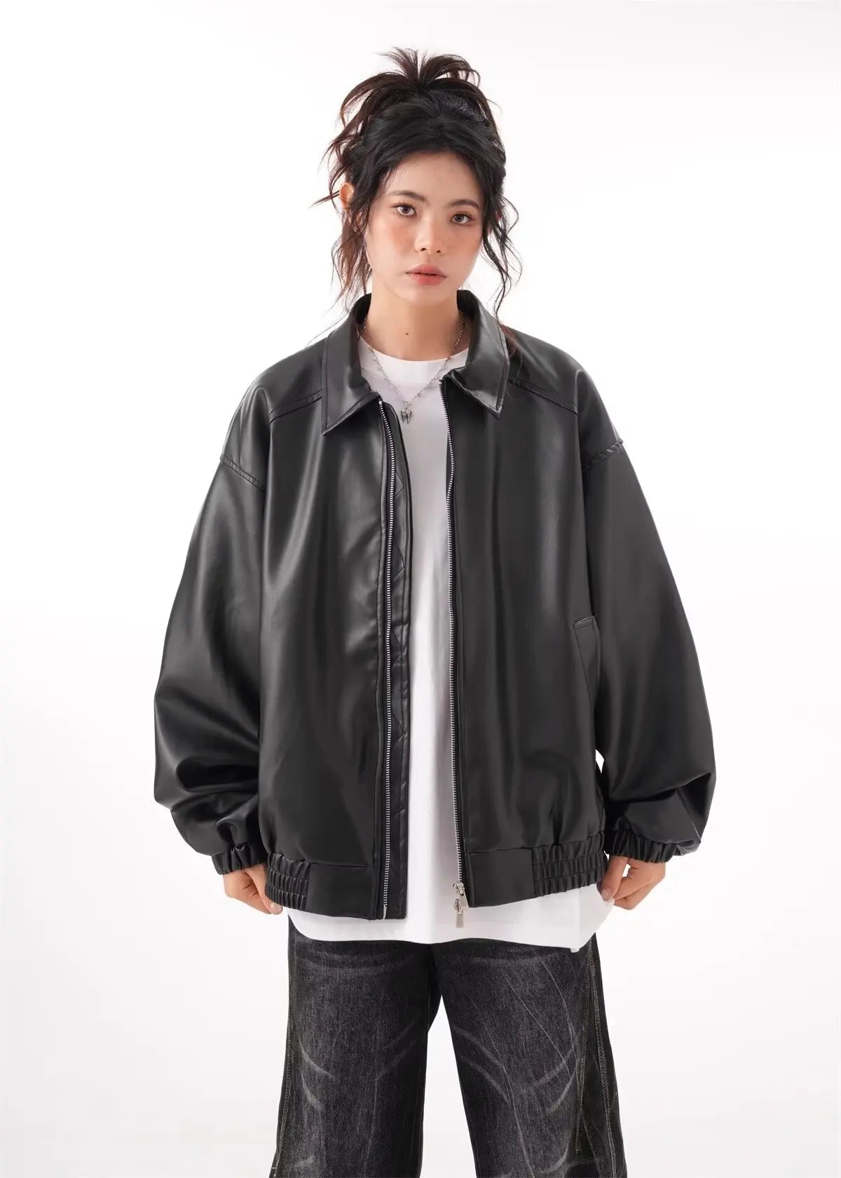 Faux PU Leather Rider Jacket For Women