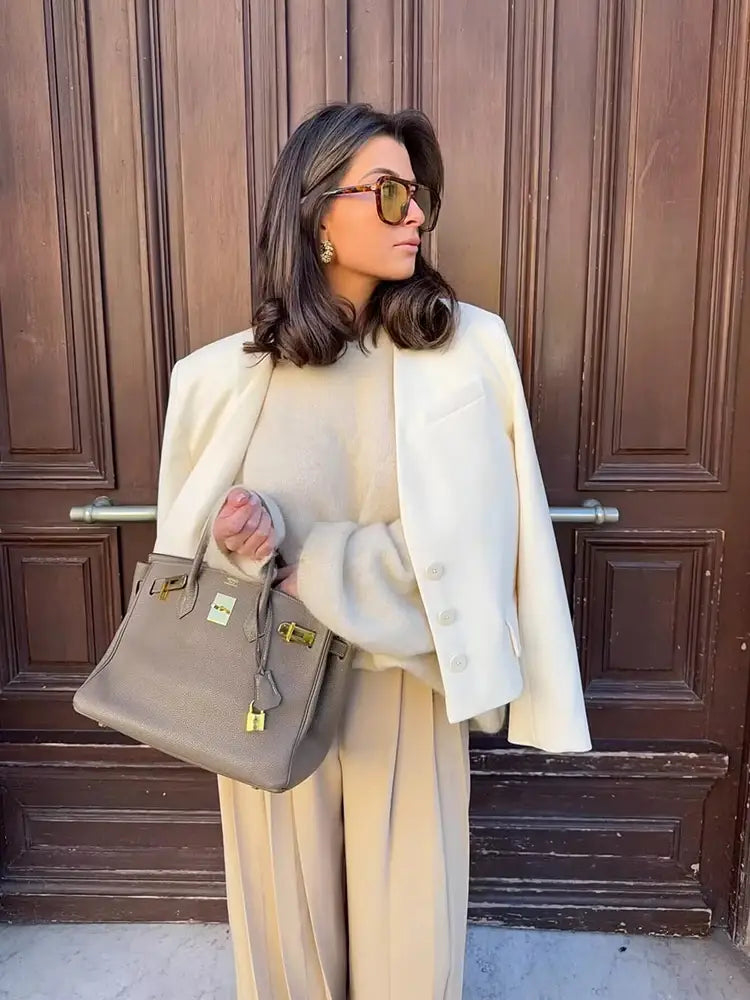 Vintage Women White Casual Blazer Jackets