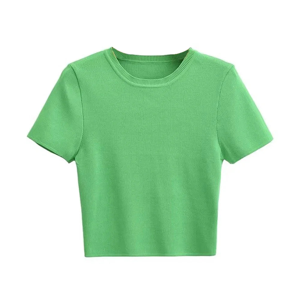 Women Fashion Striped Basic Cropped Knit Sweater